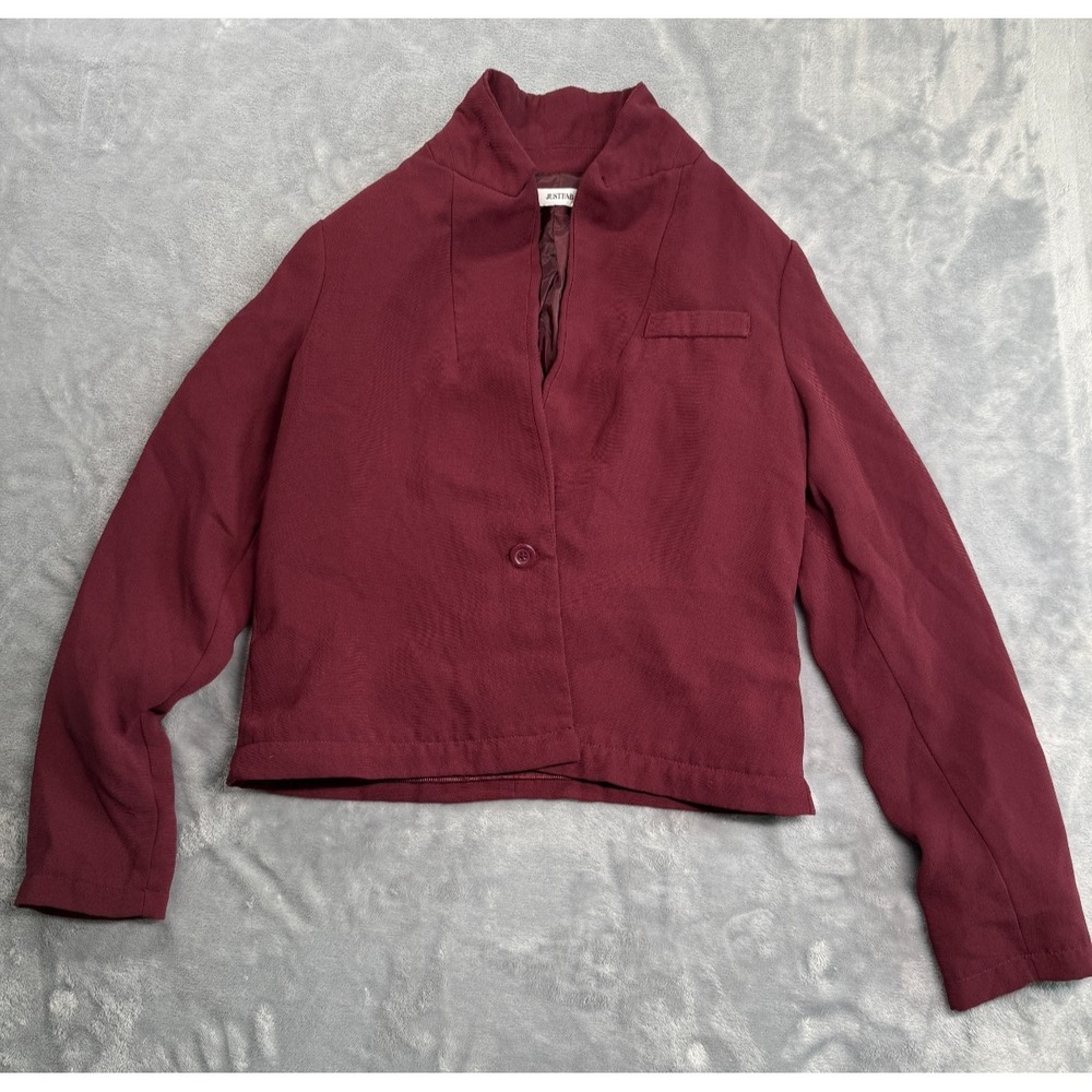 JustFab Cropped Blazer Jacket Women Small Maroon Single Button Convertible Zip